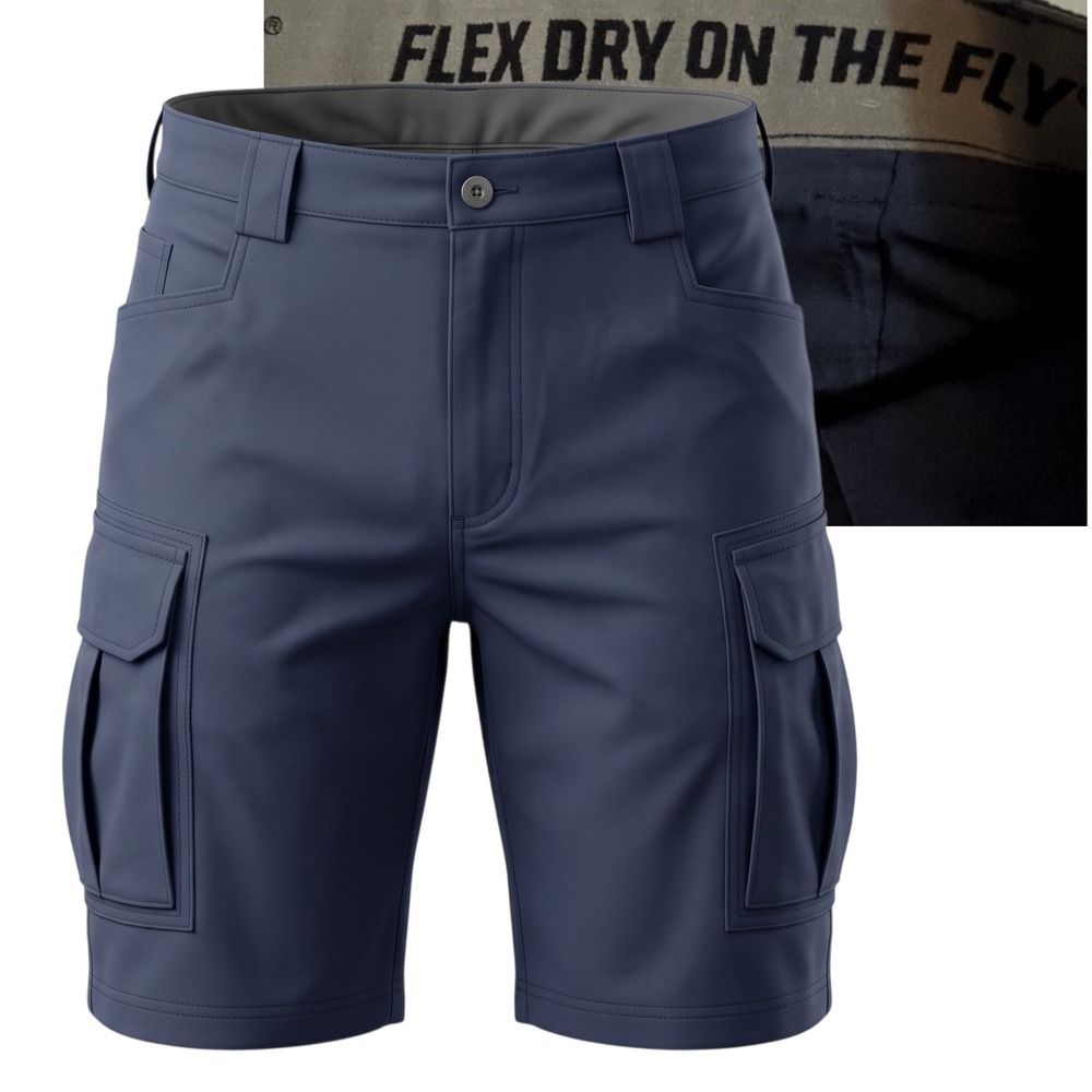 Duluth Trading Co Cargo Shorts Mens 44 Navy Blue Dry On The Fly Relaxed Fit